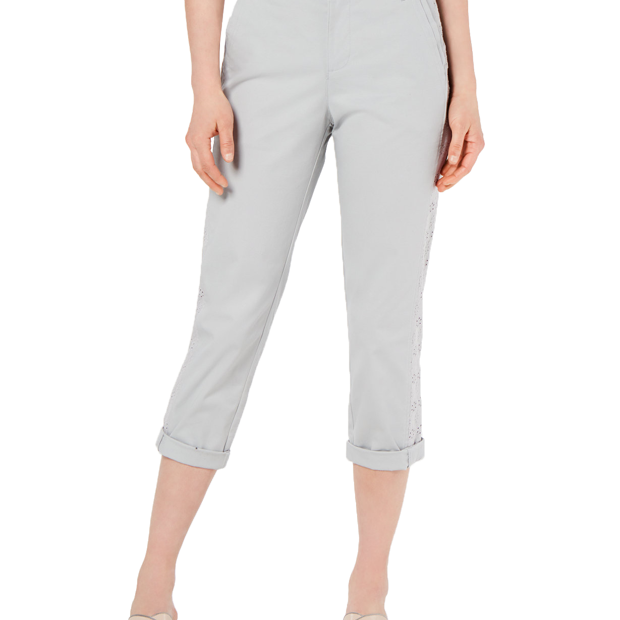 Style & Co Women Eyelet Trim Capri Pants Misty Harbor