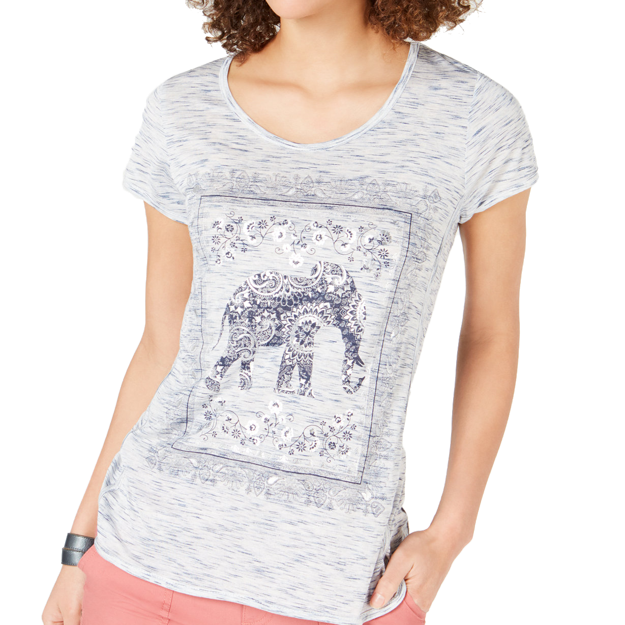 Style & Co Women Elephant Graphic Print T Shirt Garden Elephant