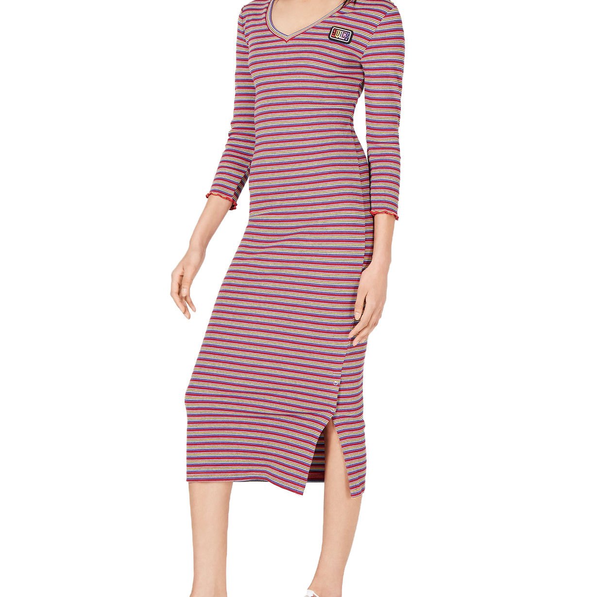 Juicy Couture Women Striped Rib Knit Dress Stripe Red