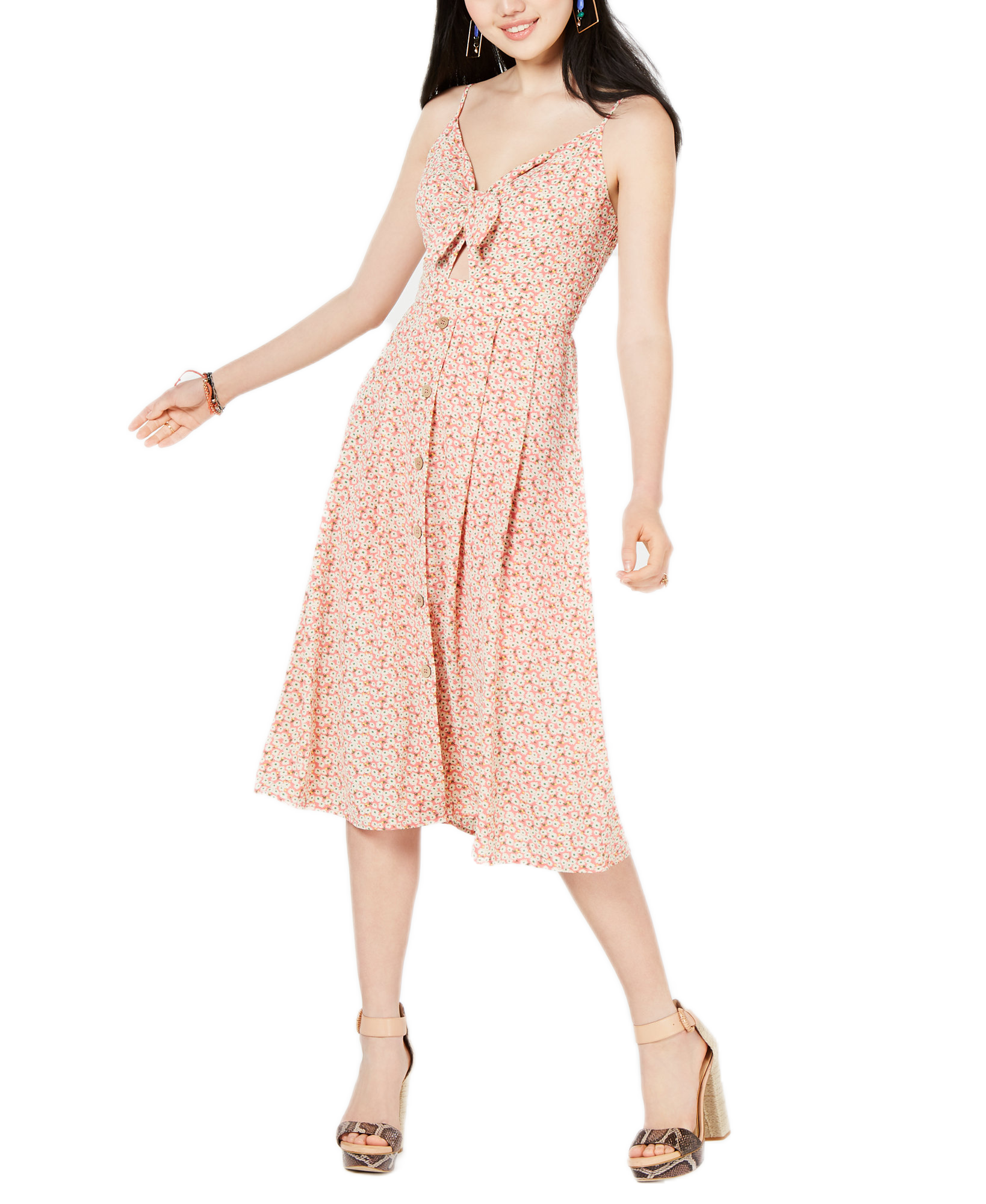 City Studios Women Tie Front Cutout Midi Dress Pink