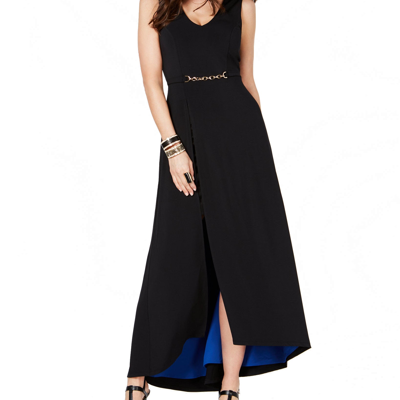 Thalia Sodi Women Belted Detail Maxi Dress Black