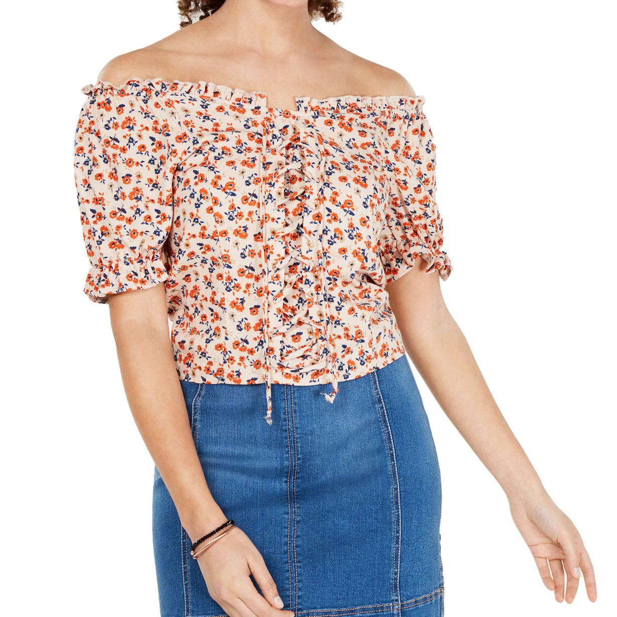 Crave Fame Women Printed Lace Up Corset Top Taupe Red