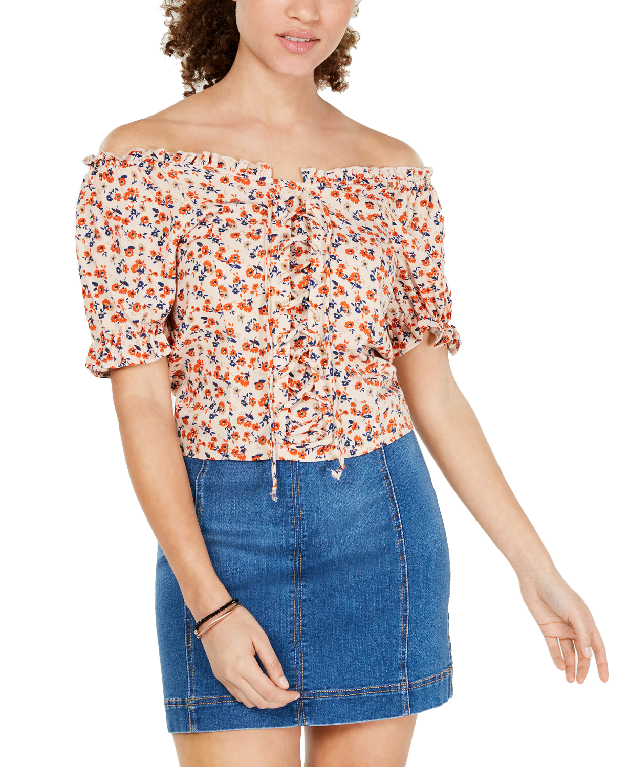 Crave Fame Women Printed Lace Up Corset Top Taupe Red