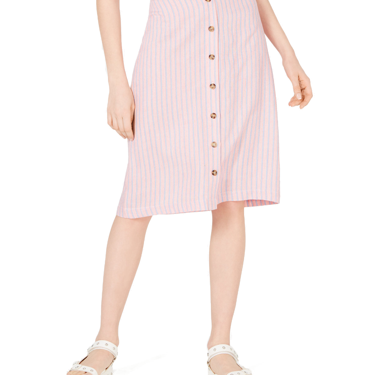 Ultra Flirt Women Striped Button Front Skirt Sunkist Coral