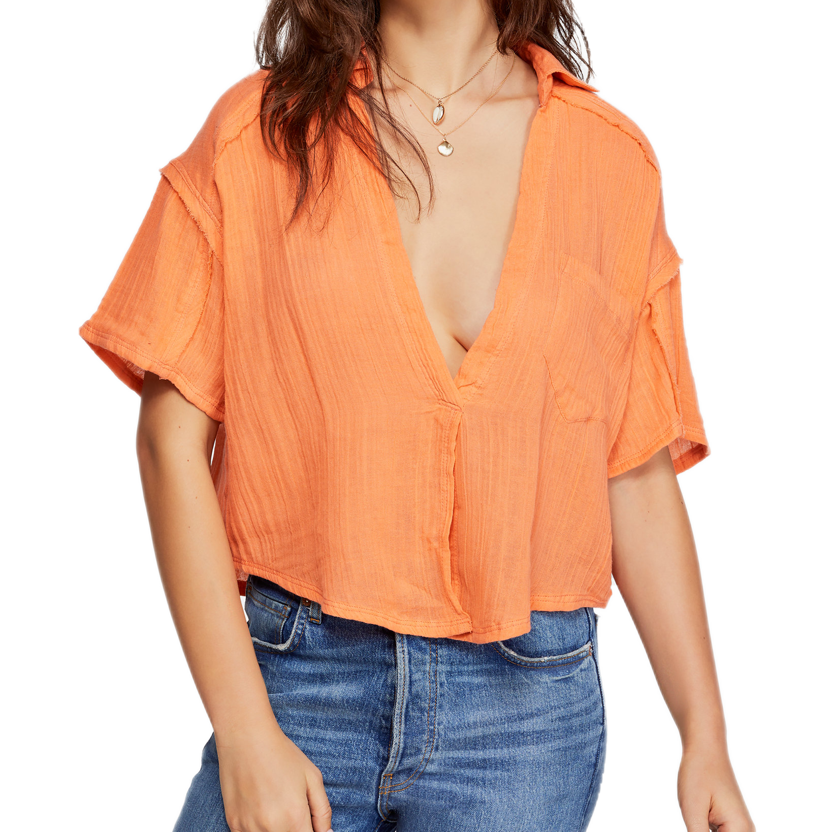 Free People Women Full Of Light Cotton Tie Front Shirt Paloma