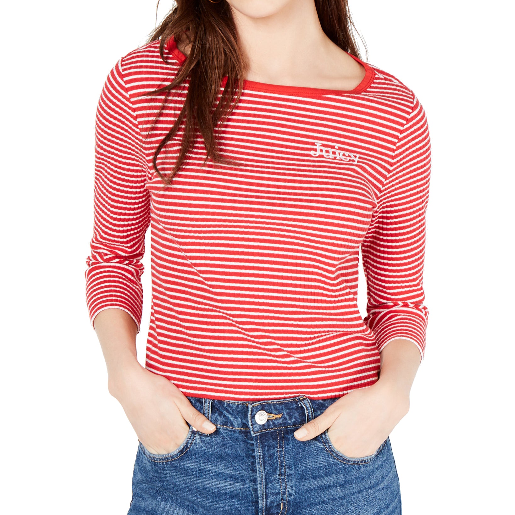 Juicy Couture Women Striped Boat Neck Top Sailor Stripe