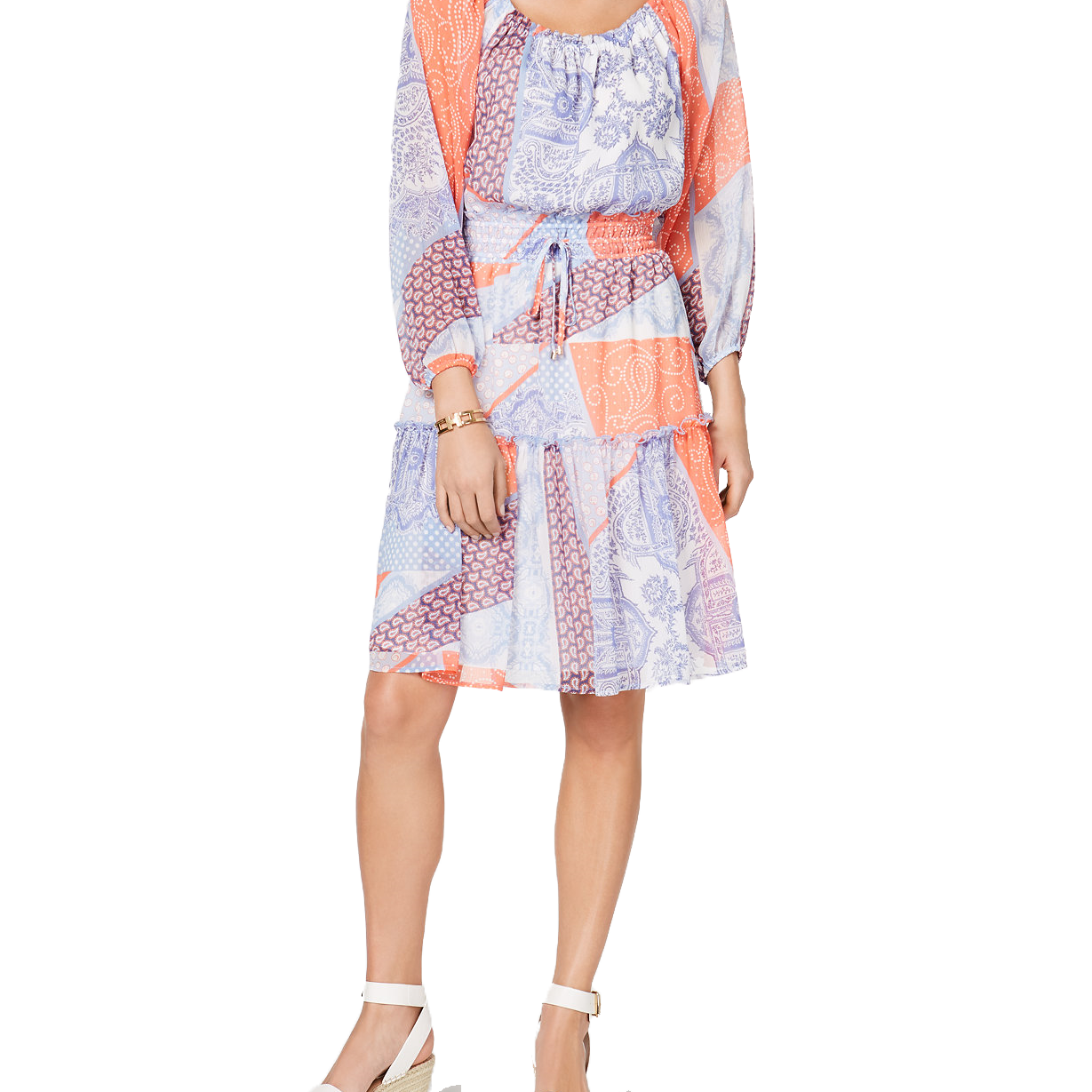 Tommy Hilfiger Women Patchwork Print Ruffled Dress Sky Blue & Bloom
