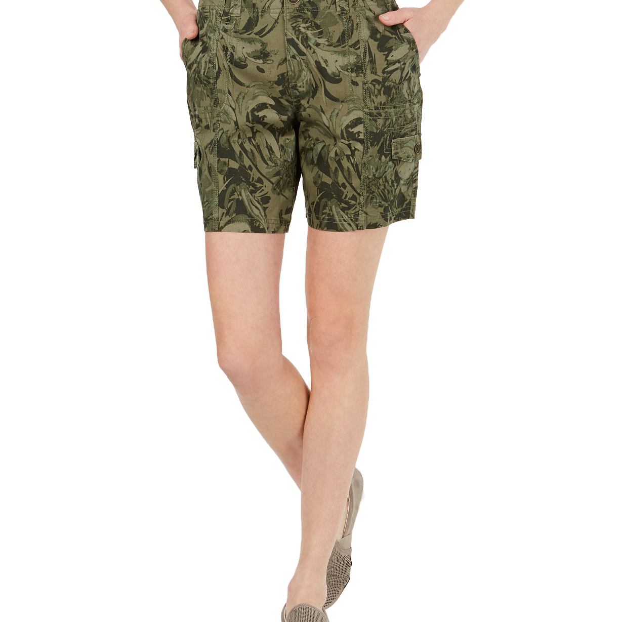Style & Co Women Printed Cargo Shorts Olive Floral