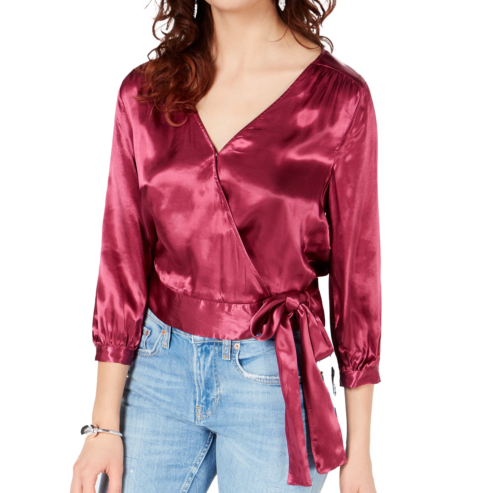 1.STATE Women Cropped Wrap Top Berry Char