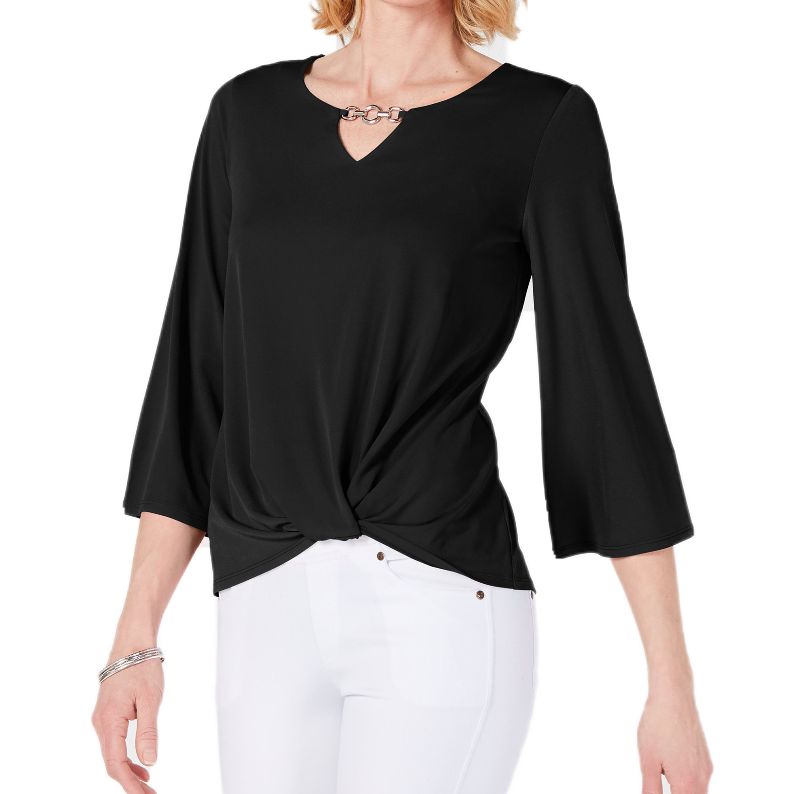 JM Collection Women Keyhole Twist Front Top Deep Black