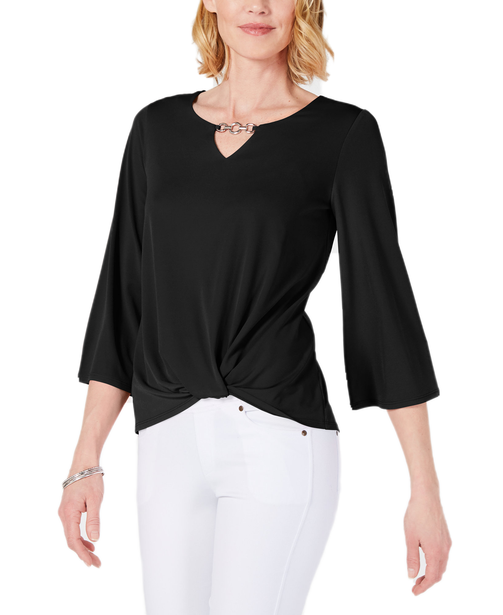 JM Collection Women Keyhole Twist Front Top Deep Black