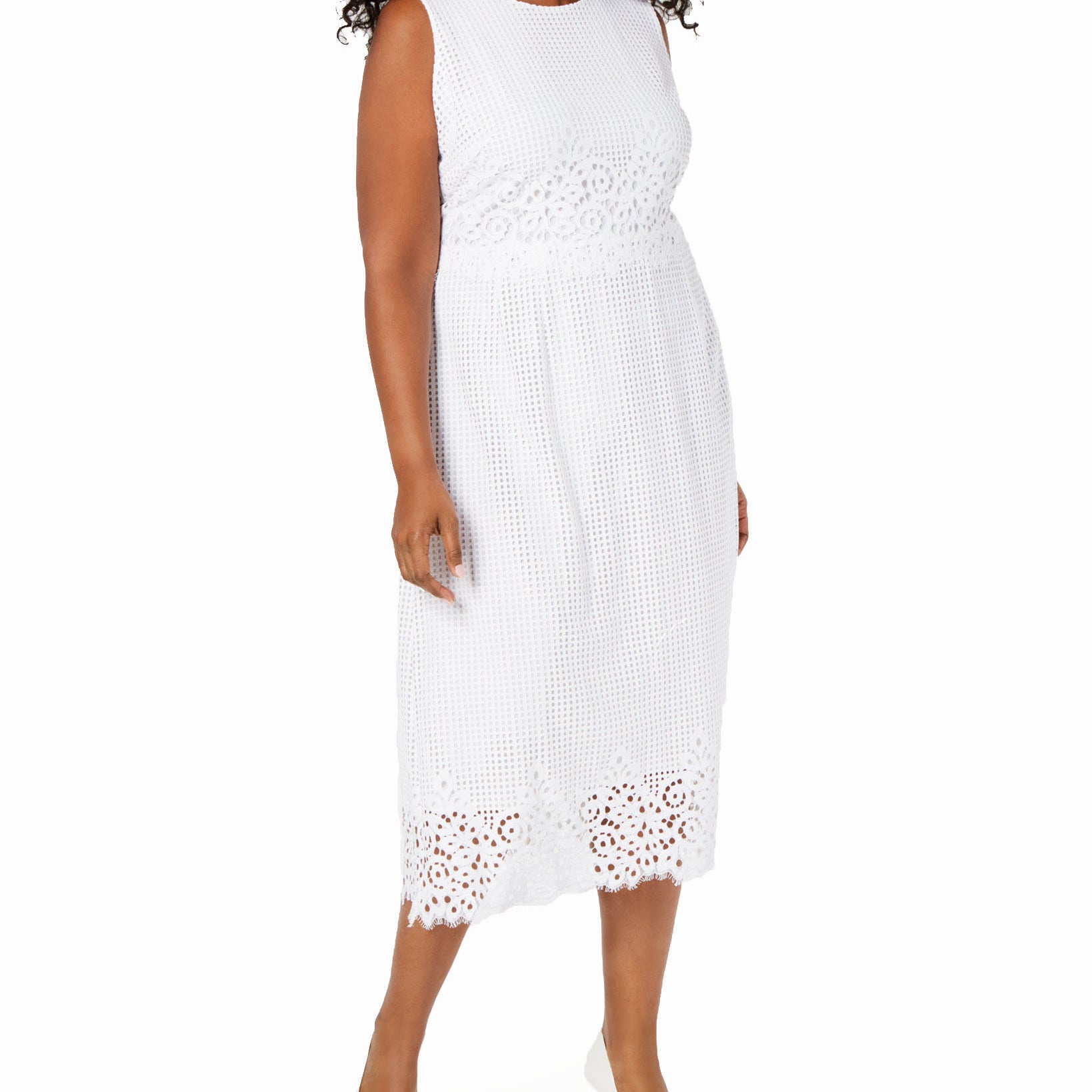 Alfani Women Plus Geo Lace Midi Dress Bright White
