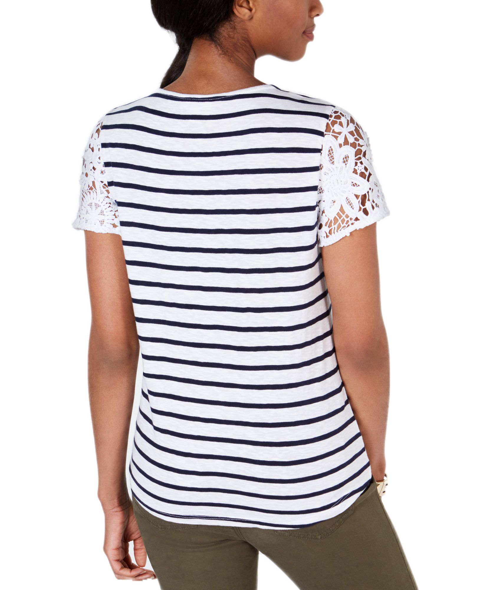 Charter Club Women Petite Embroidered Striped Top