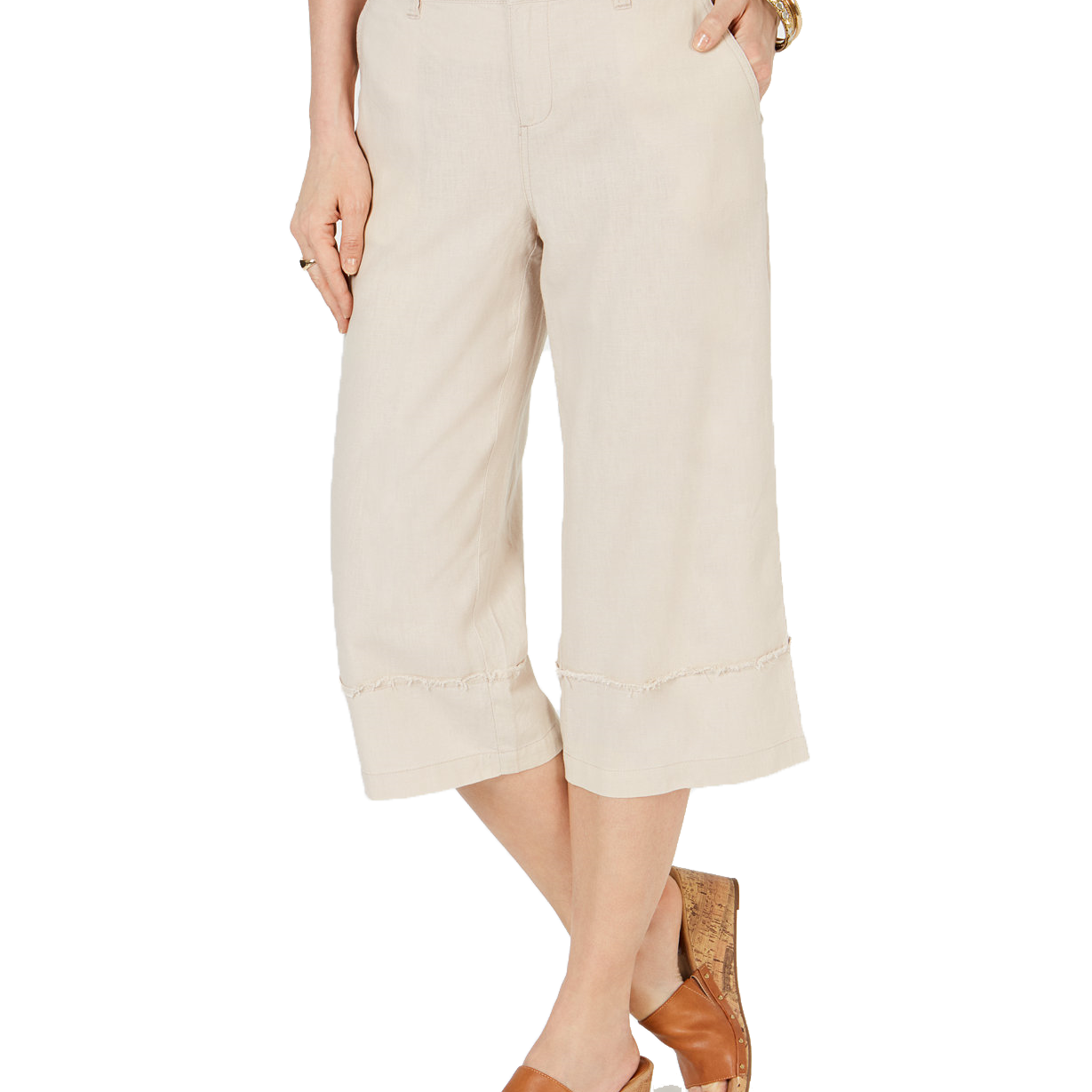 Style & Co Women Frayed Wide Leg Capri Pants River Rock