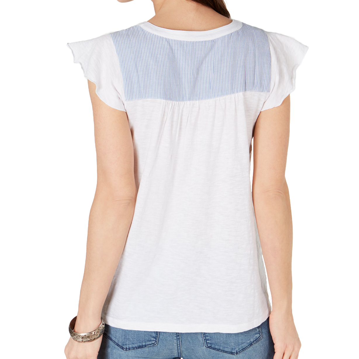 Style & Co Women Contrast Yoke Cotton Top