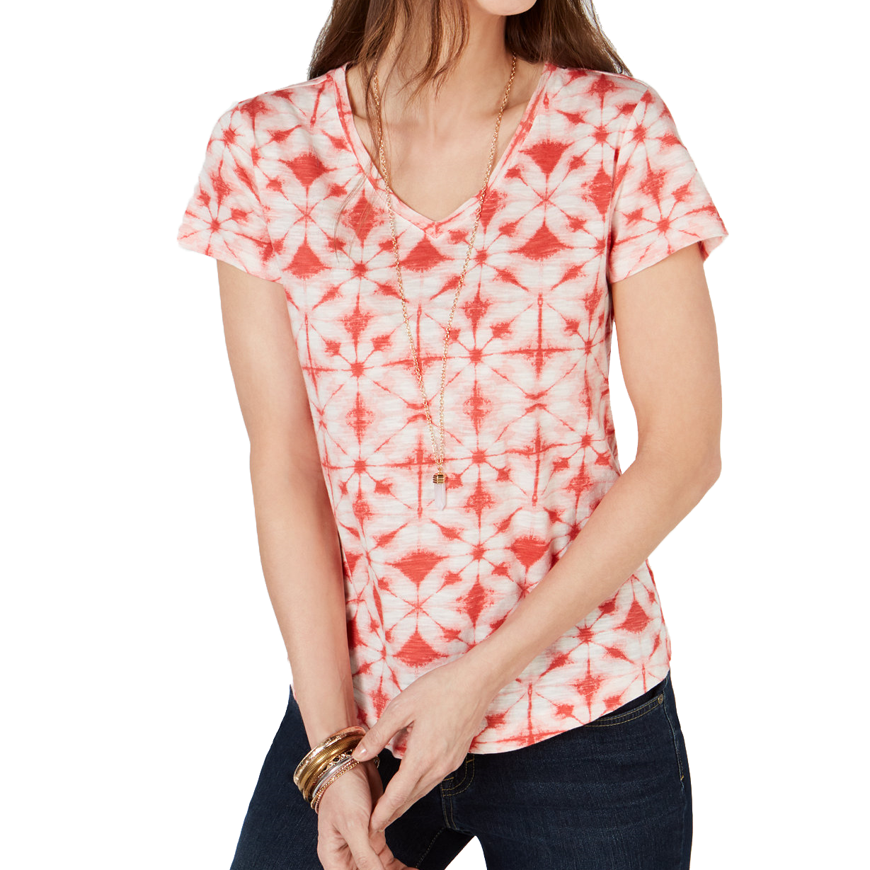 Style & Co Petite Cotton Printed T Shirt Pimpernel Dye