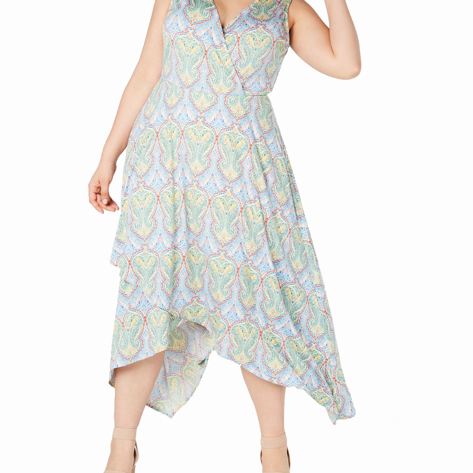 Love Squared Women Plus Trendy Paisley Handkerchief Hem Dress Pool