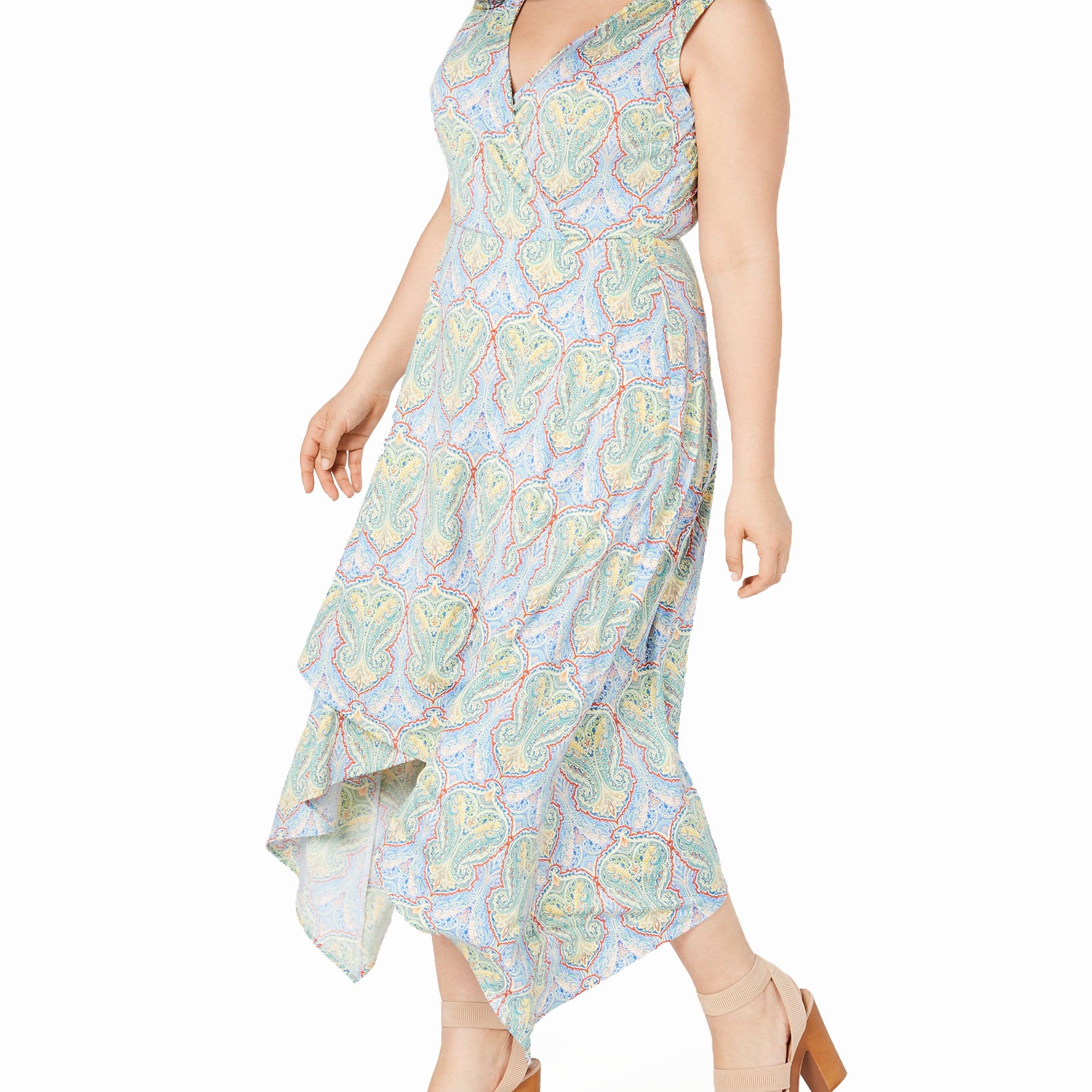 Love Squared Women Plus Trendy Paisley Handkerchief Hem Dress