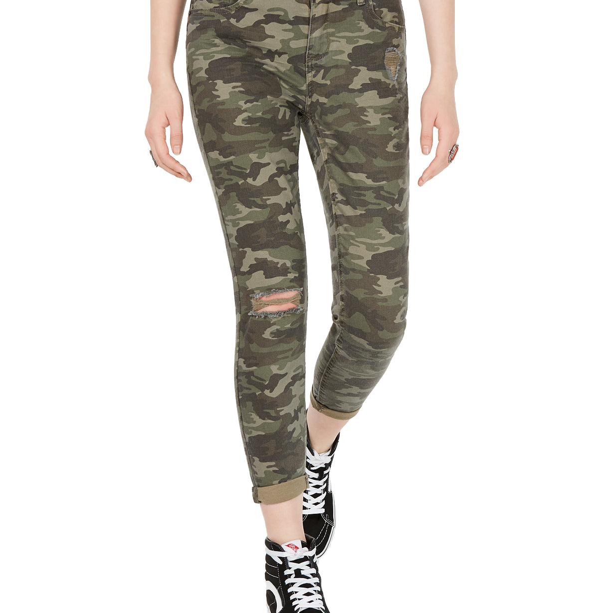 Vanilla Star Women Ripped Camo Cropped Skinny Jeans Camo