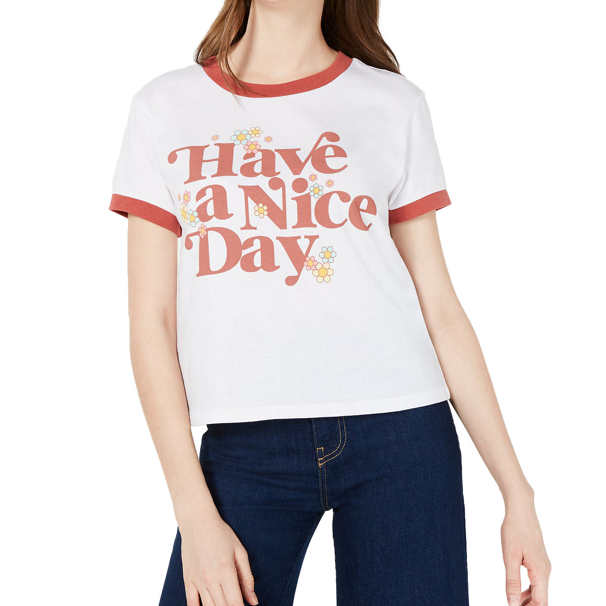 Mad Engine Women Have A Nice Day Graphic T Shirt By Mighty Fine White Burnt Red