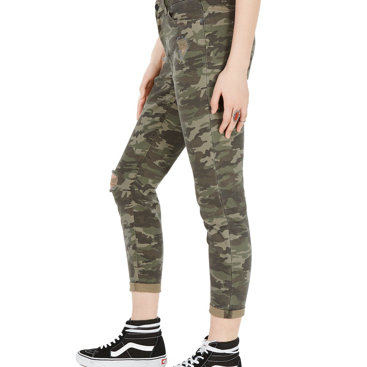 Vanilla Star Women Ripped Camo Cropped Skinny Jeans
