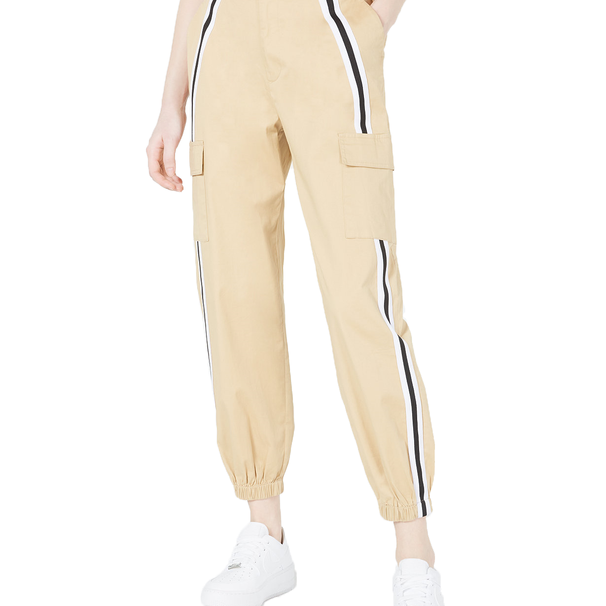 Waisted Women Varsity Stripe Cargo Pants Khaki