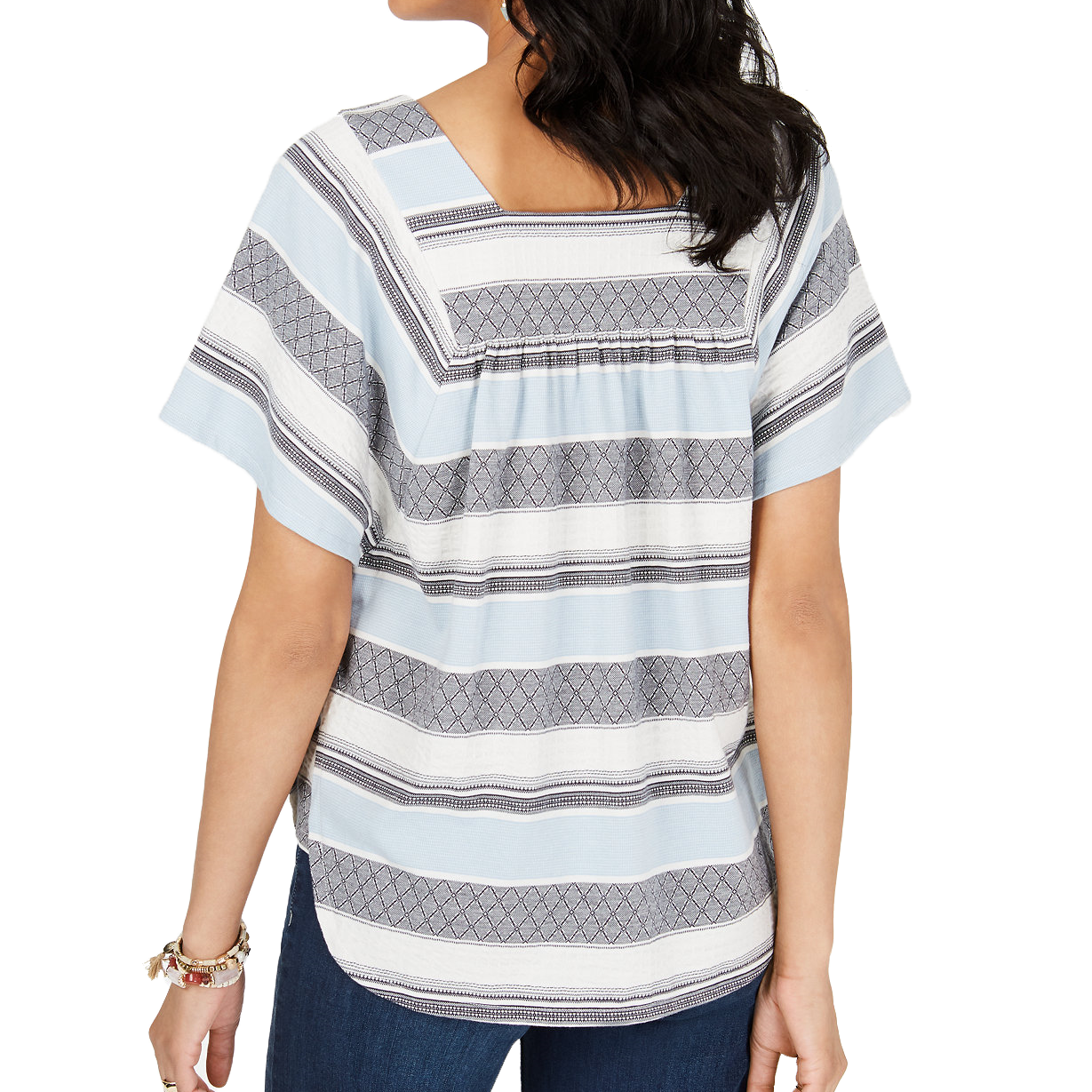 Style & Co Women Jacquard Stripes Square Neck Top