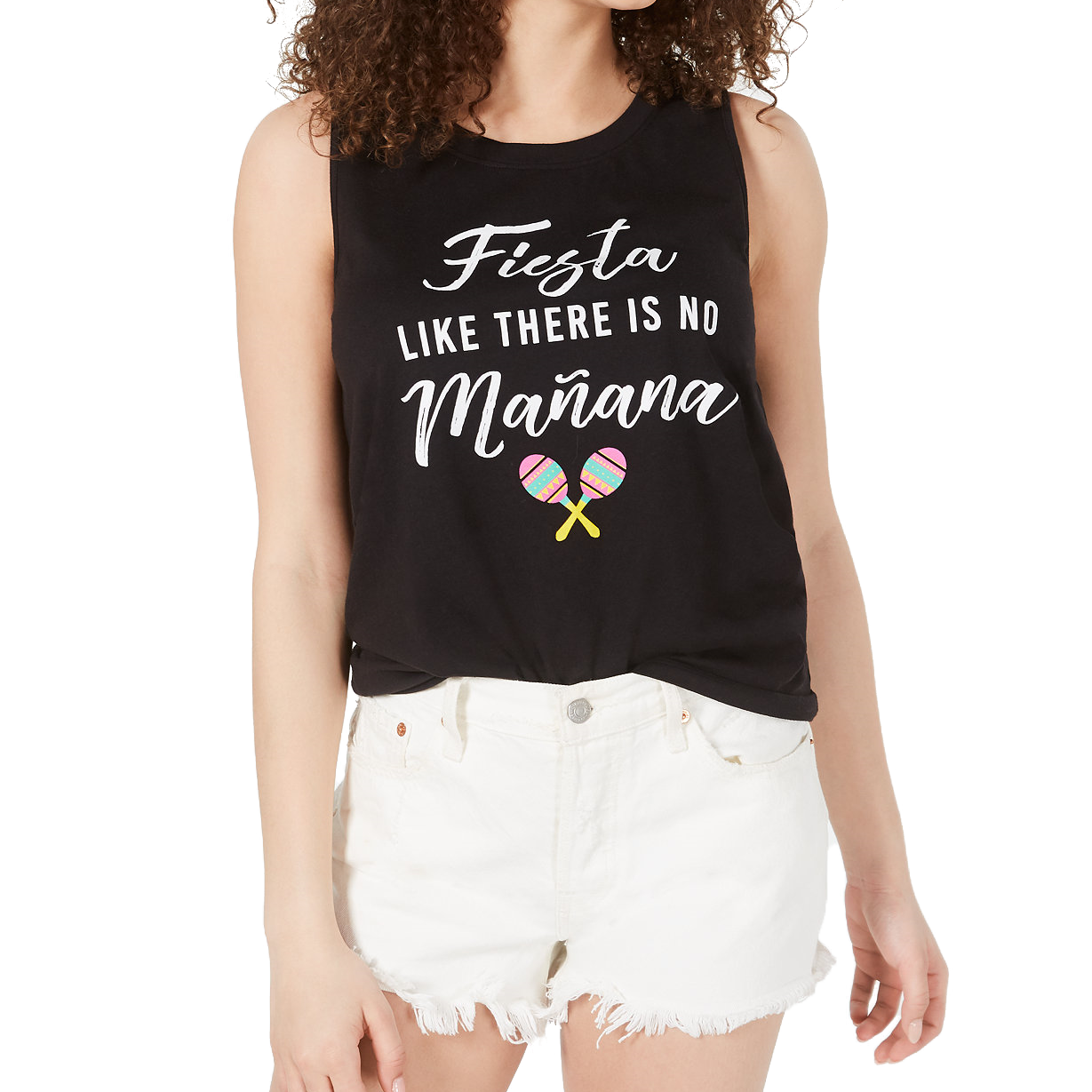 Love Tribe Women Fiesta Graphic Tank Top Black