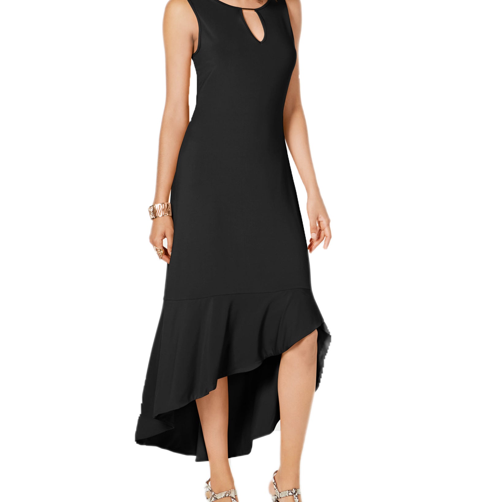Thalia Sodi Women Flounce Hem Maxi Dress Black