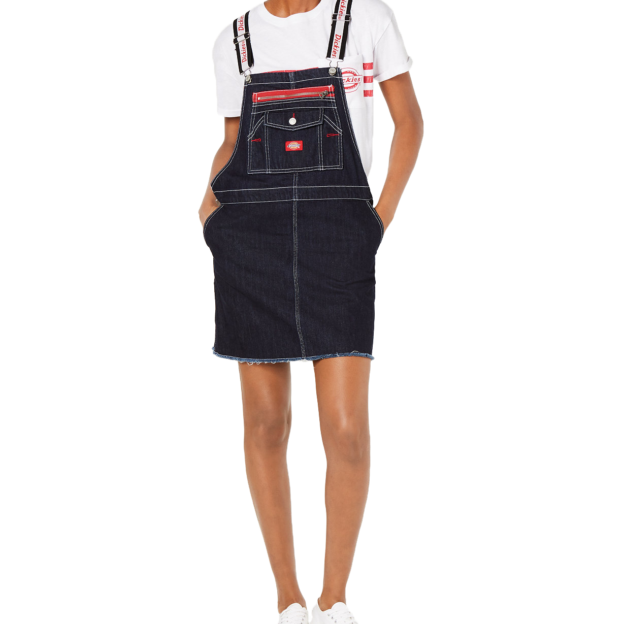 Dickies Women Logo Strap Carpenter Overalls Dress Dark Rinse