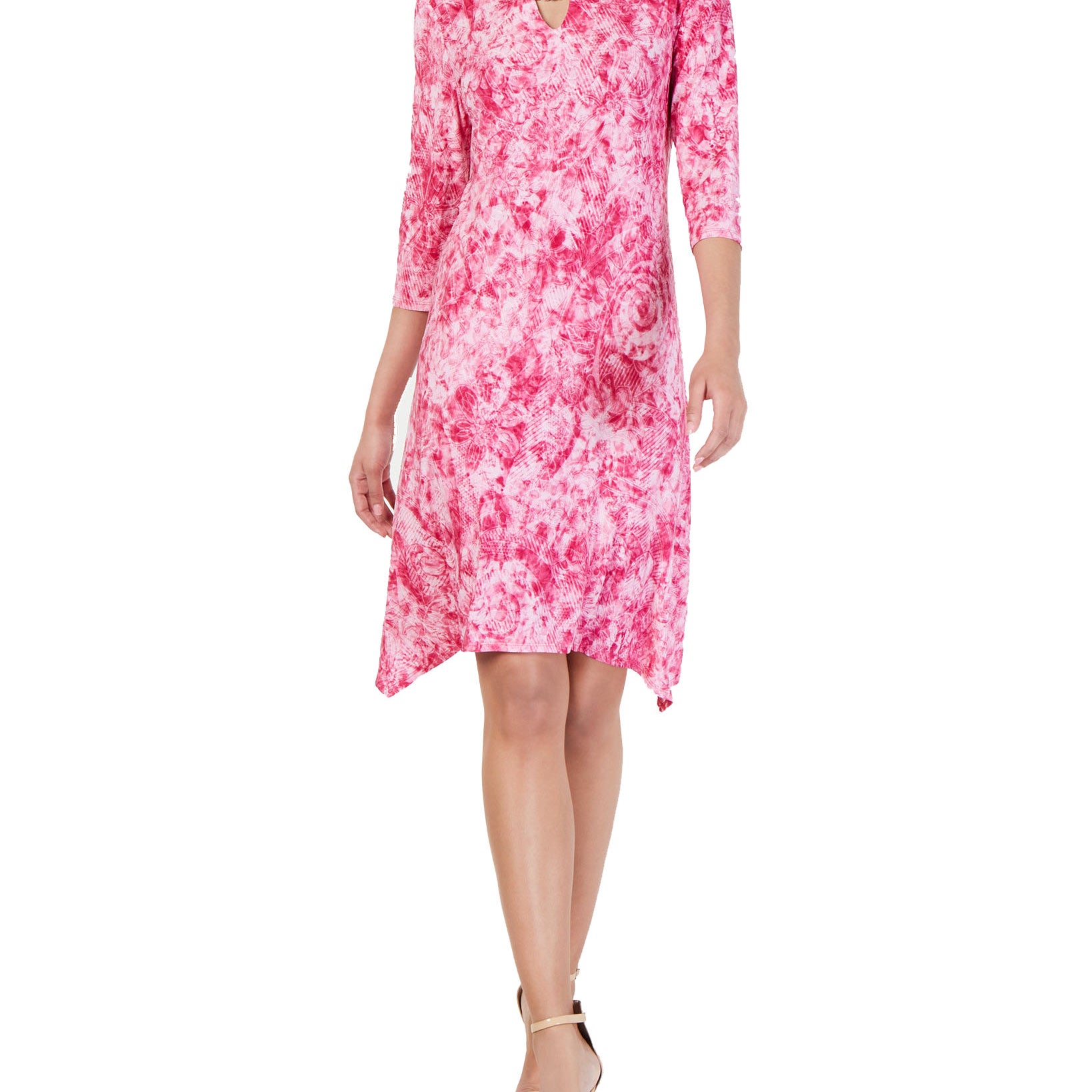 NY Collection Women Petite Embellished Tie Dyed Dress Pink Tiebreeze