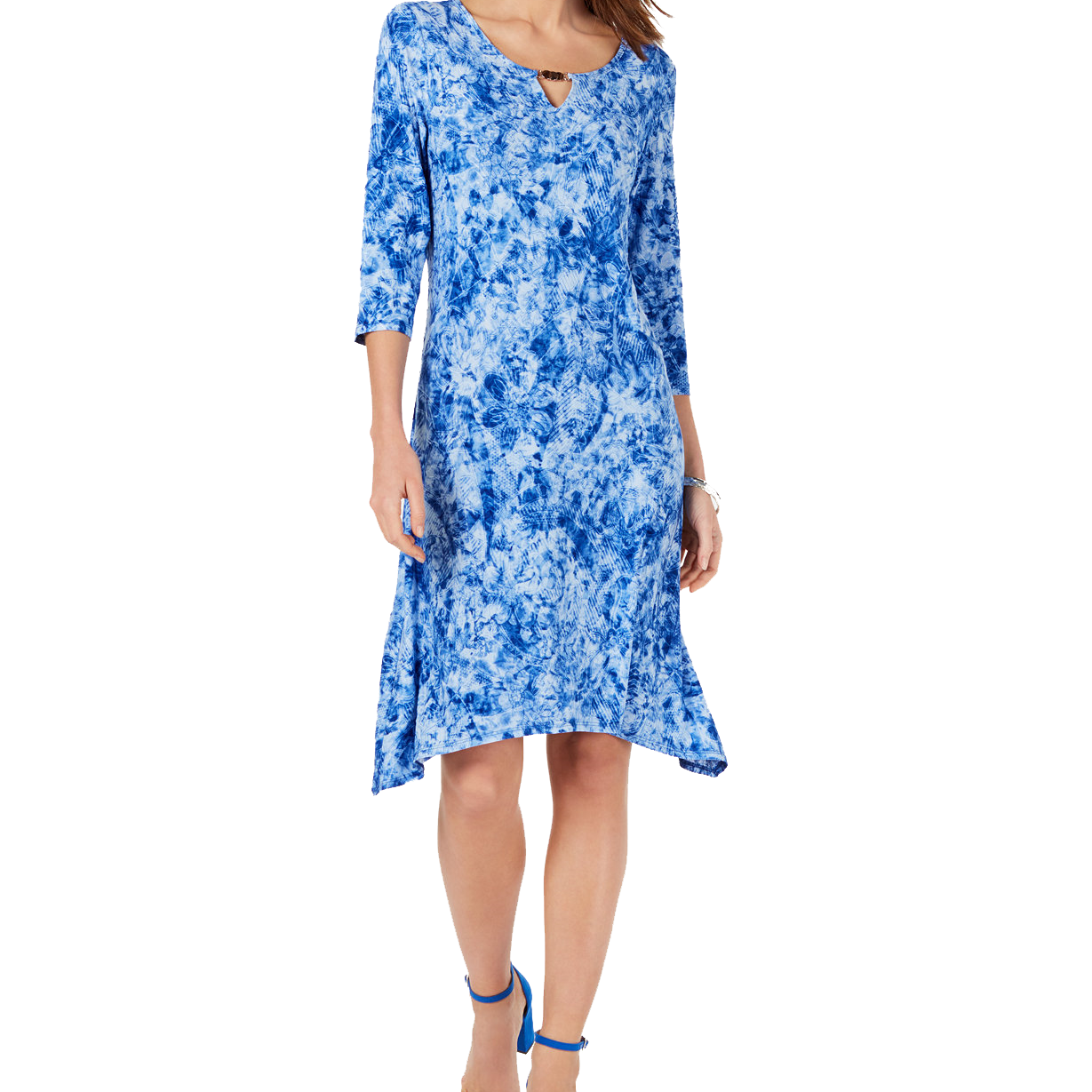 NY Collection Women Petite Embellished Tie Dyed Dress Blue Tiebreeze