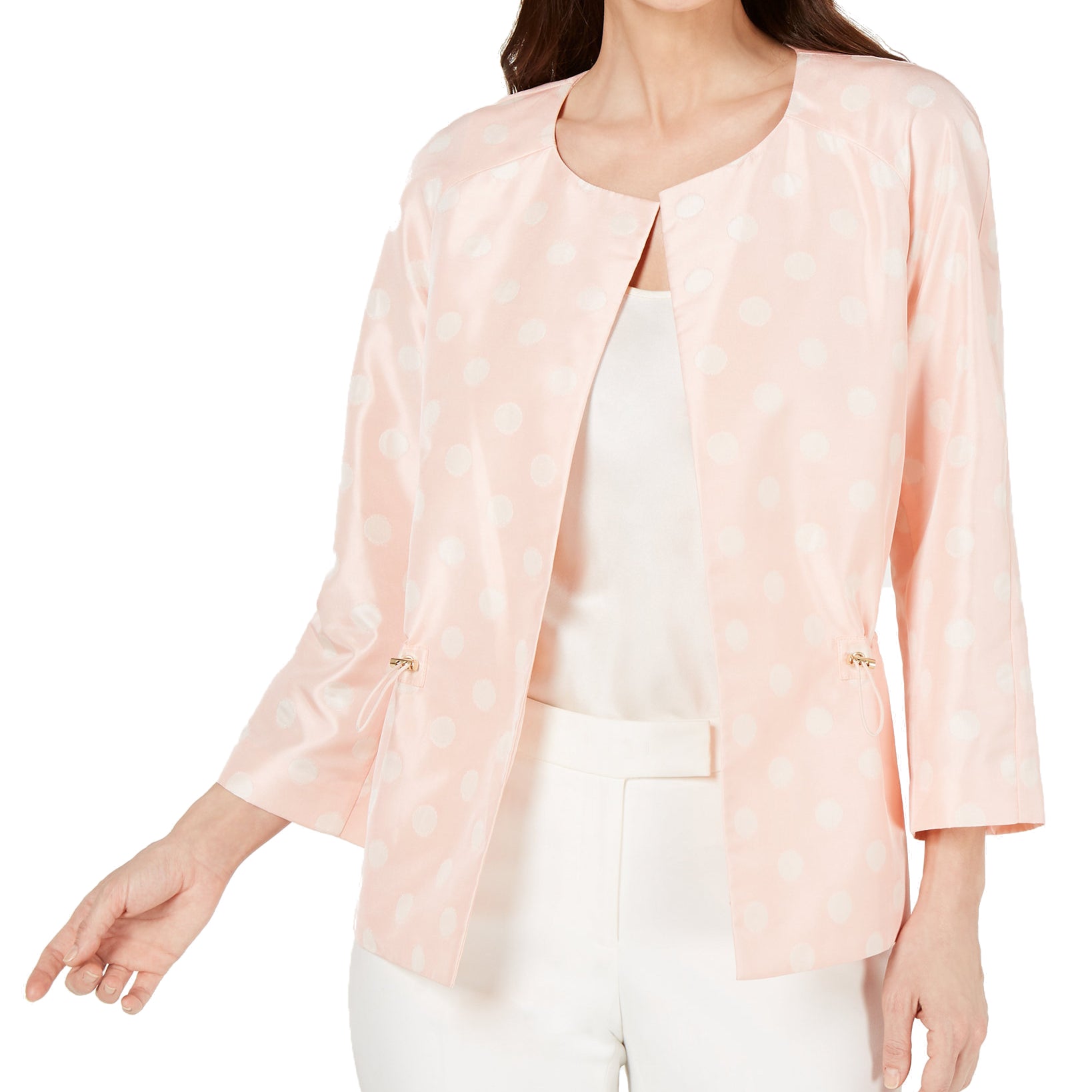 Anne Klein Women Dot Pattern Toggle Detail Jacket Cherry Blossom Anne White