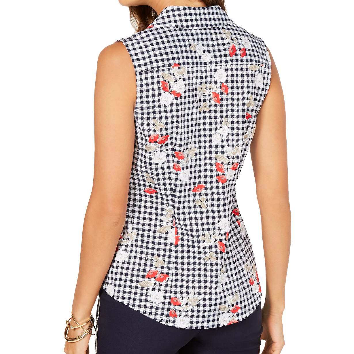 Charter Club Women Sleeveless Floral Gingham Blouse