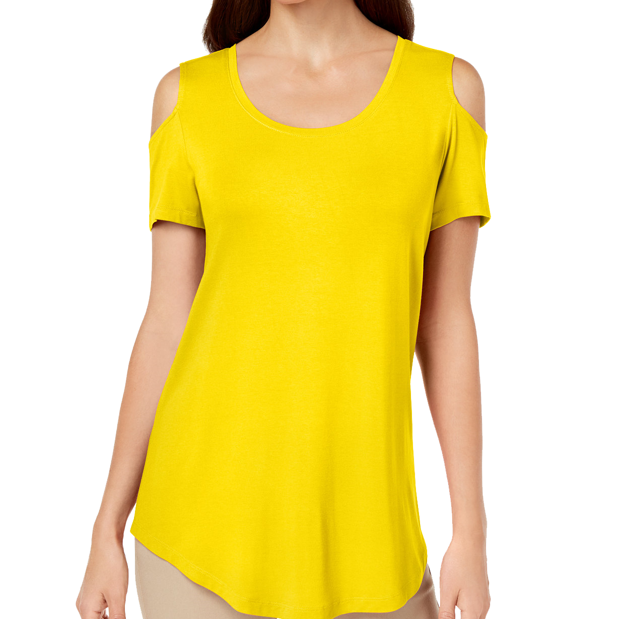JM Collection Cold Shoulder Swing T Shirt Lemon Frost