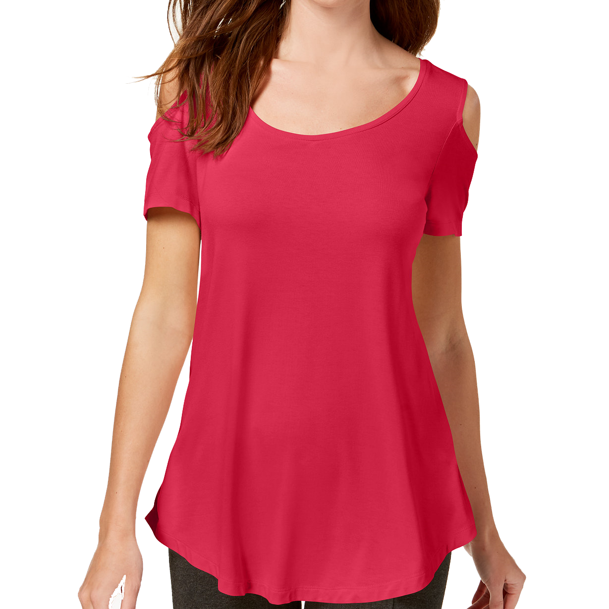 JM Collection Women Petite Cold Shoulder Swing T Shirt Pink Twist