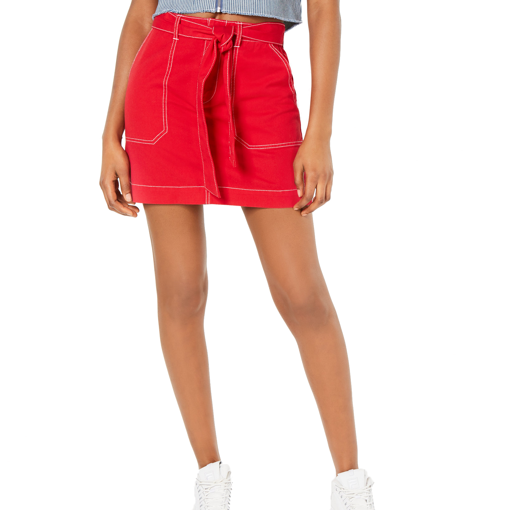 Dickies Women Cotton Tie Belt Utility Skirt Red