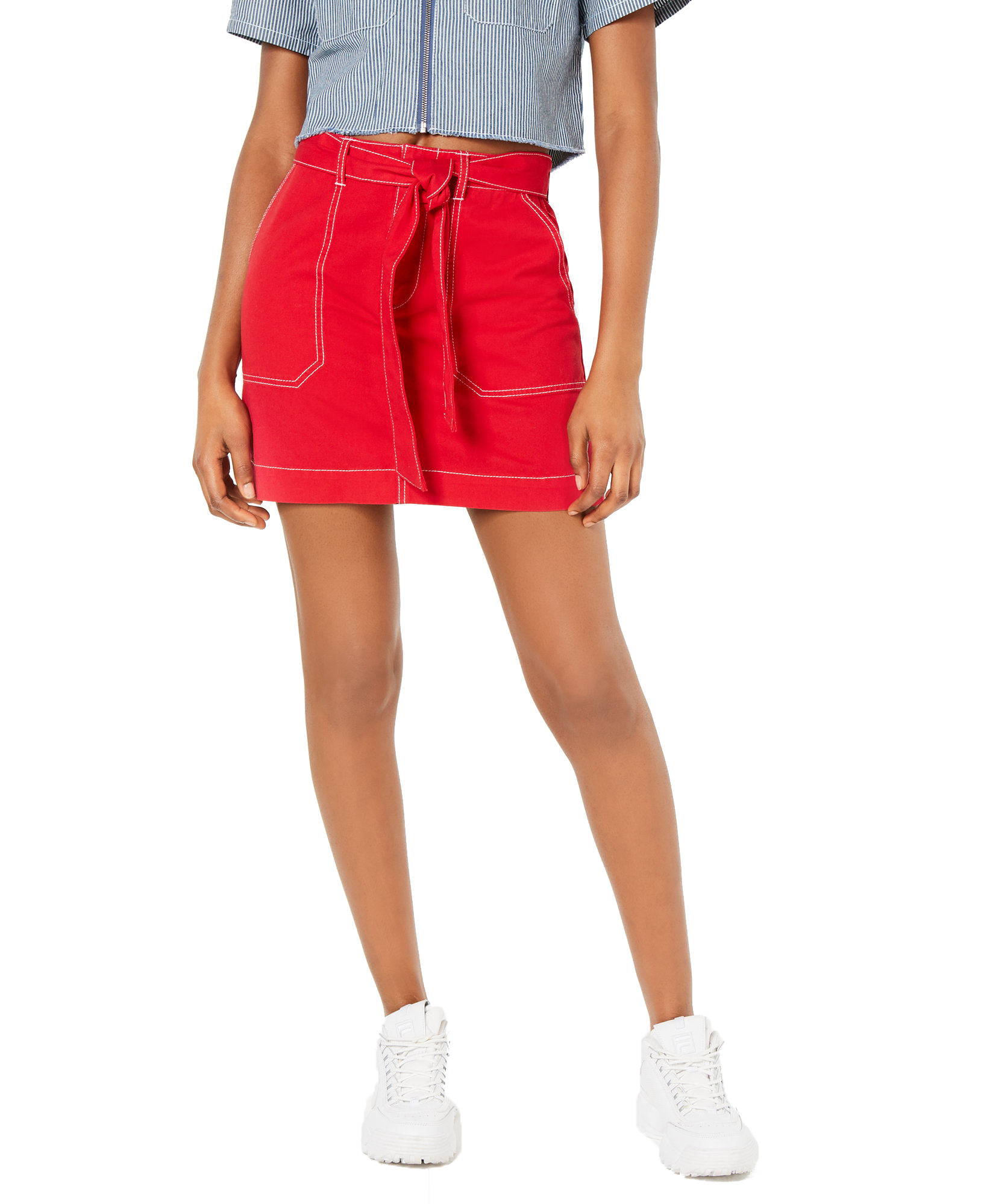 Dickies Women Cotton Tie Belt Utility Skirt Red
