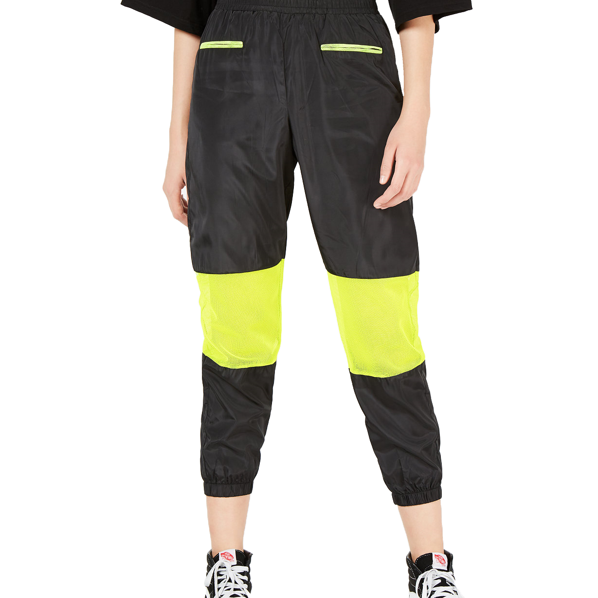 Waisted Women Neon Mesh Jogger Pants Black