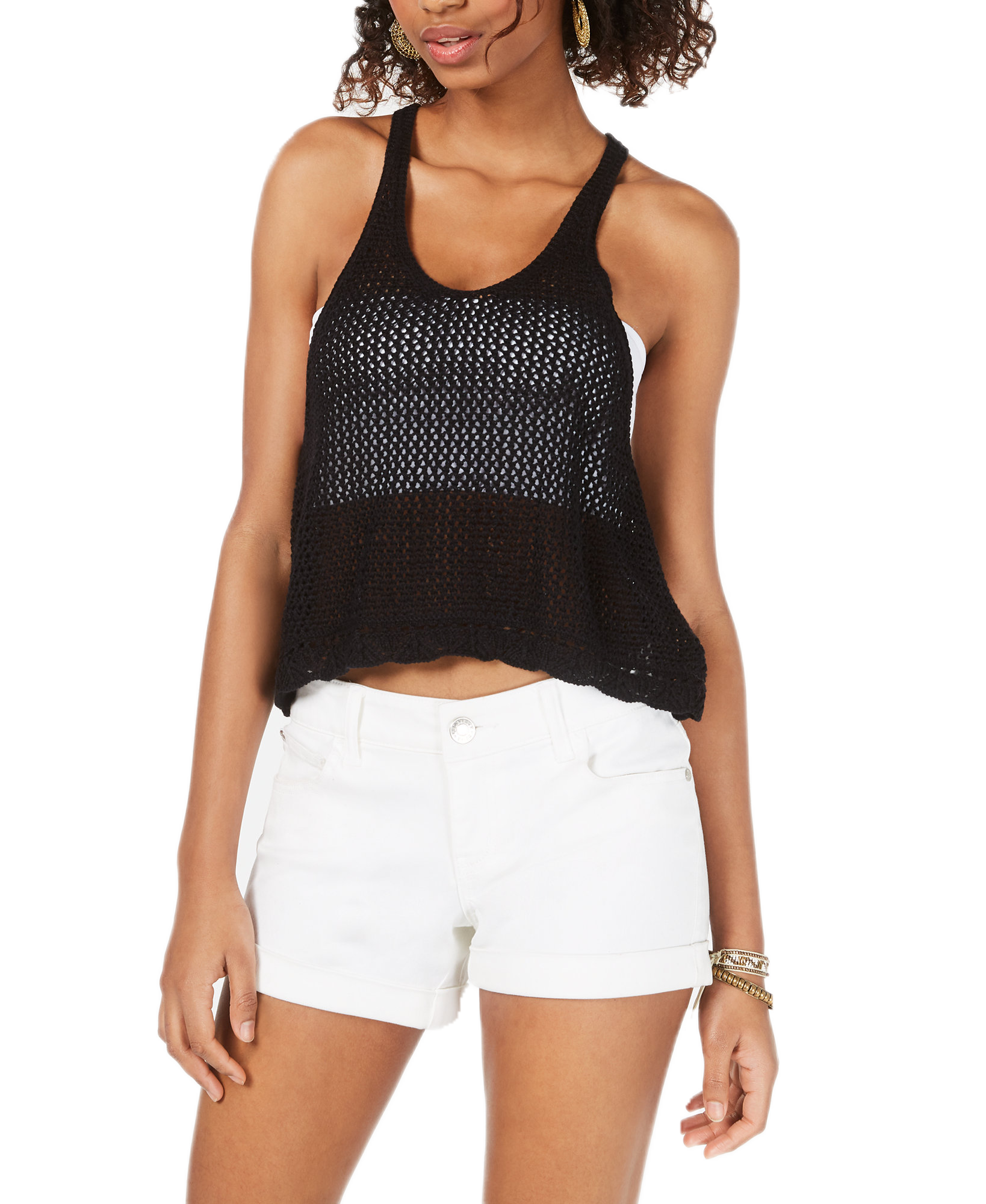 Hooked Up by IOT Women Sleeveless Knit Mesh Top Black