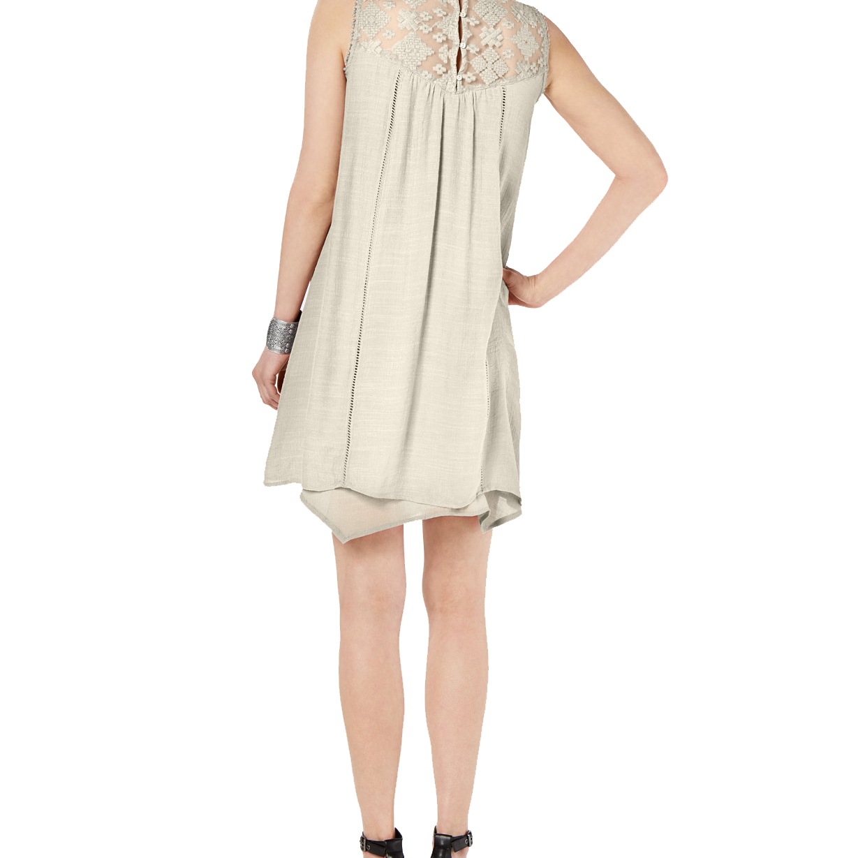 Style & Co Women Lace Yoke Handkerchief Hem A Line Dress