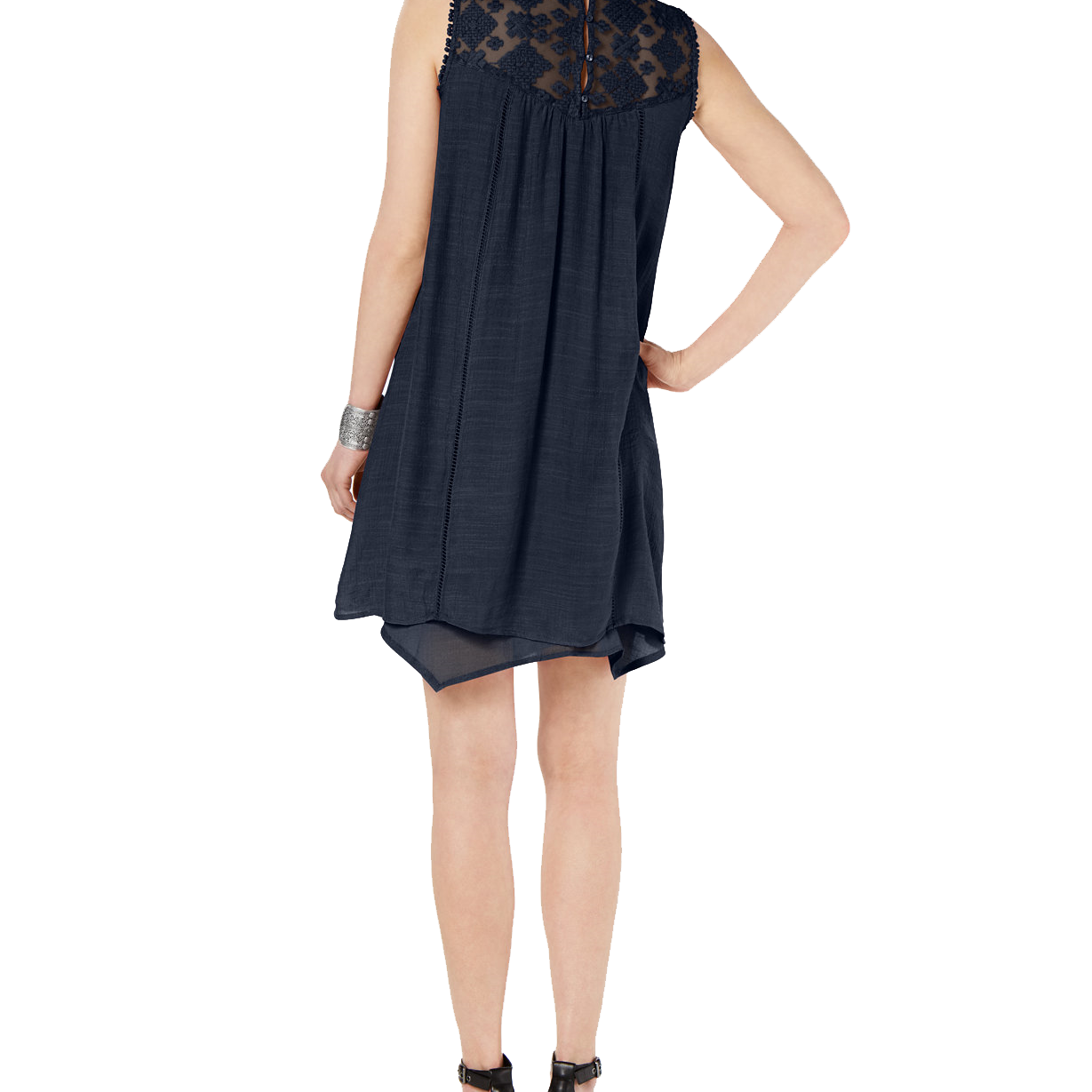 Style & Co Women Lace Yoke Handkerchief Hem A Line Dress