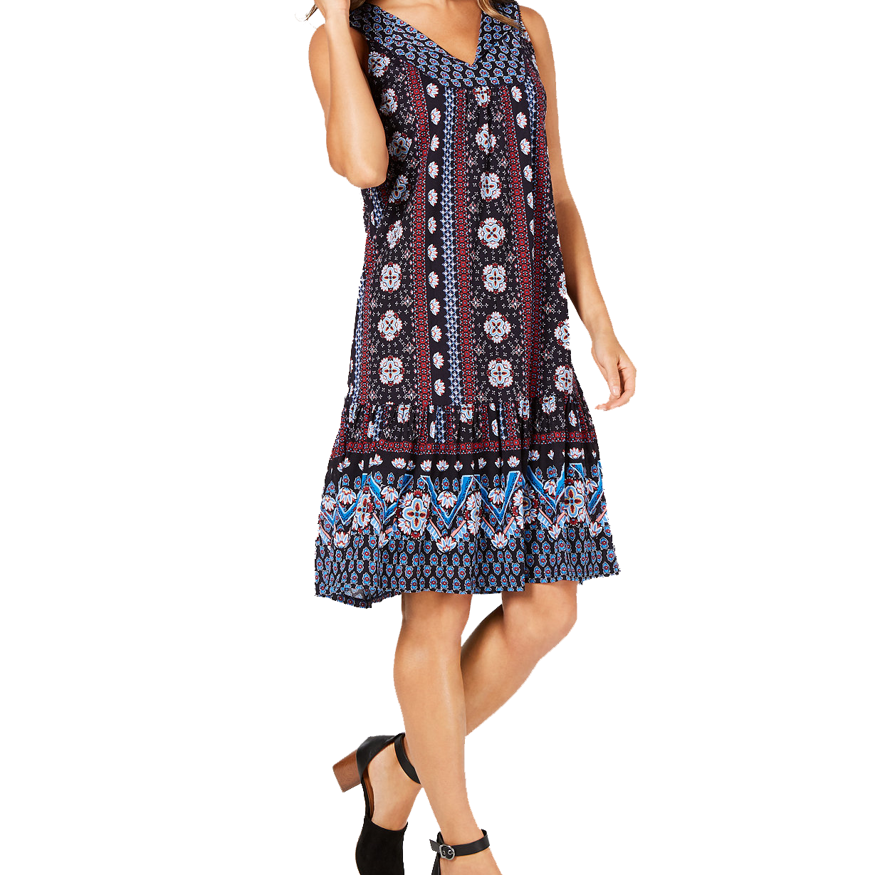 Style & Co Women Geo Medley Printed Flounce Hem Dress Geo Medley Ink