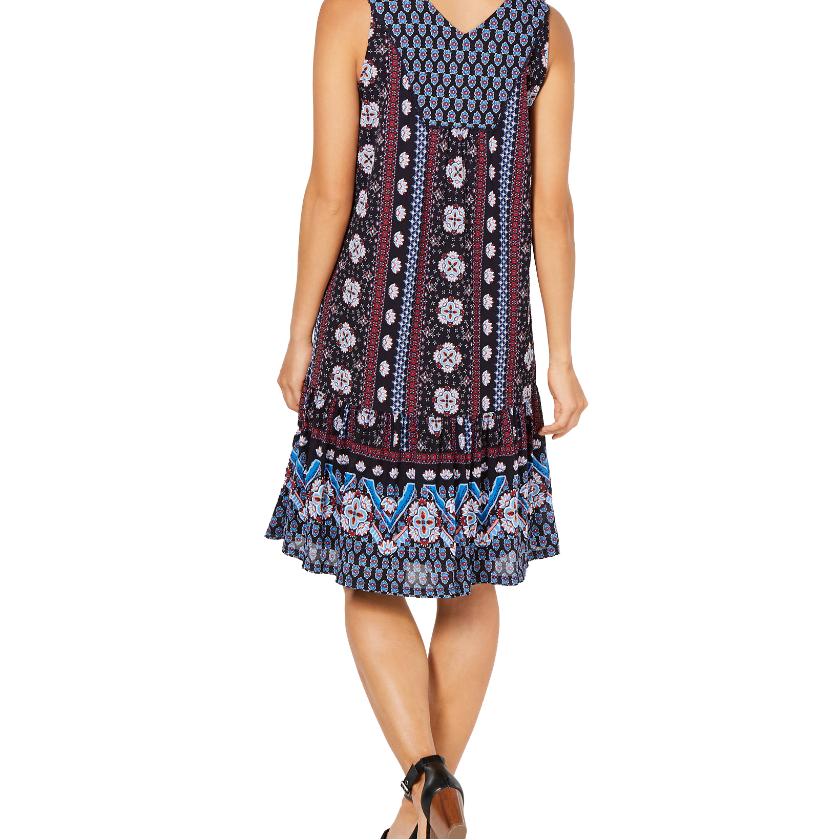 Style & Co Women Geo Medley Printed Flounce Hem Dress