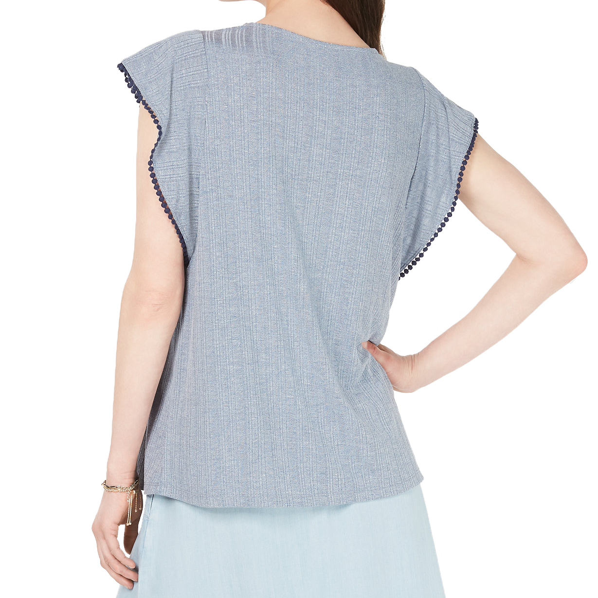 Style & Co Women Embroidered Knit Flutter Sleeve Top