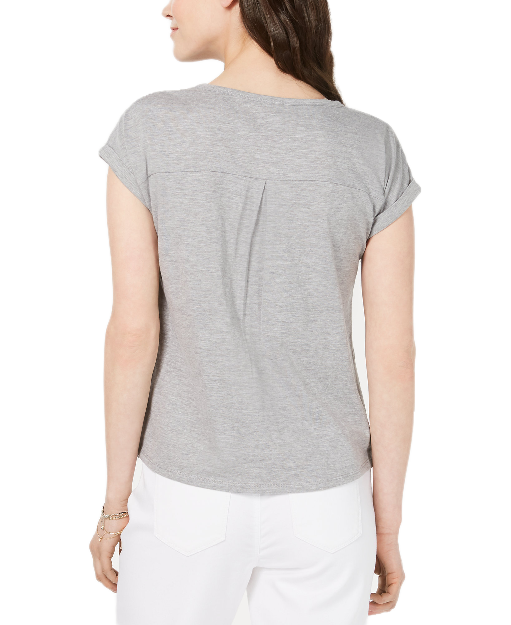 Style & Co Women Petite Printed Scoop Neck Top