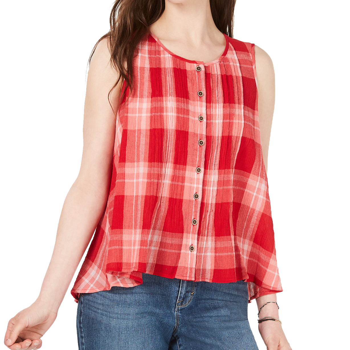 Style & Co Women Cotton Plaid Shirt Summer Check