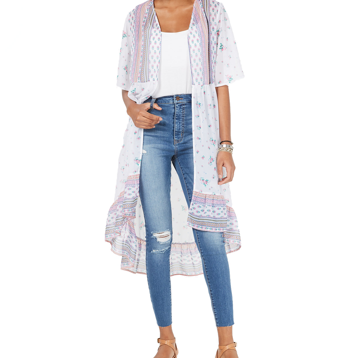 Ultra Flirt Women High Low Kimono Ditsy Dream