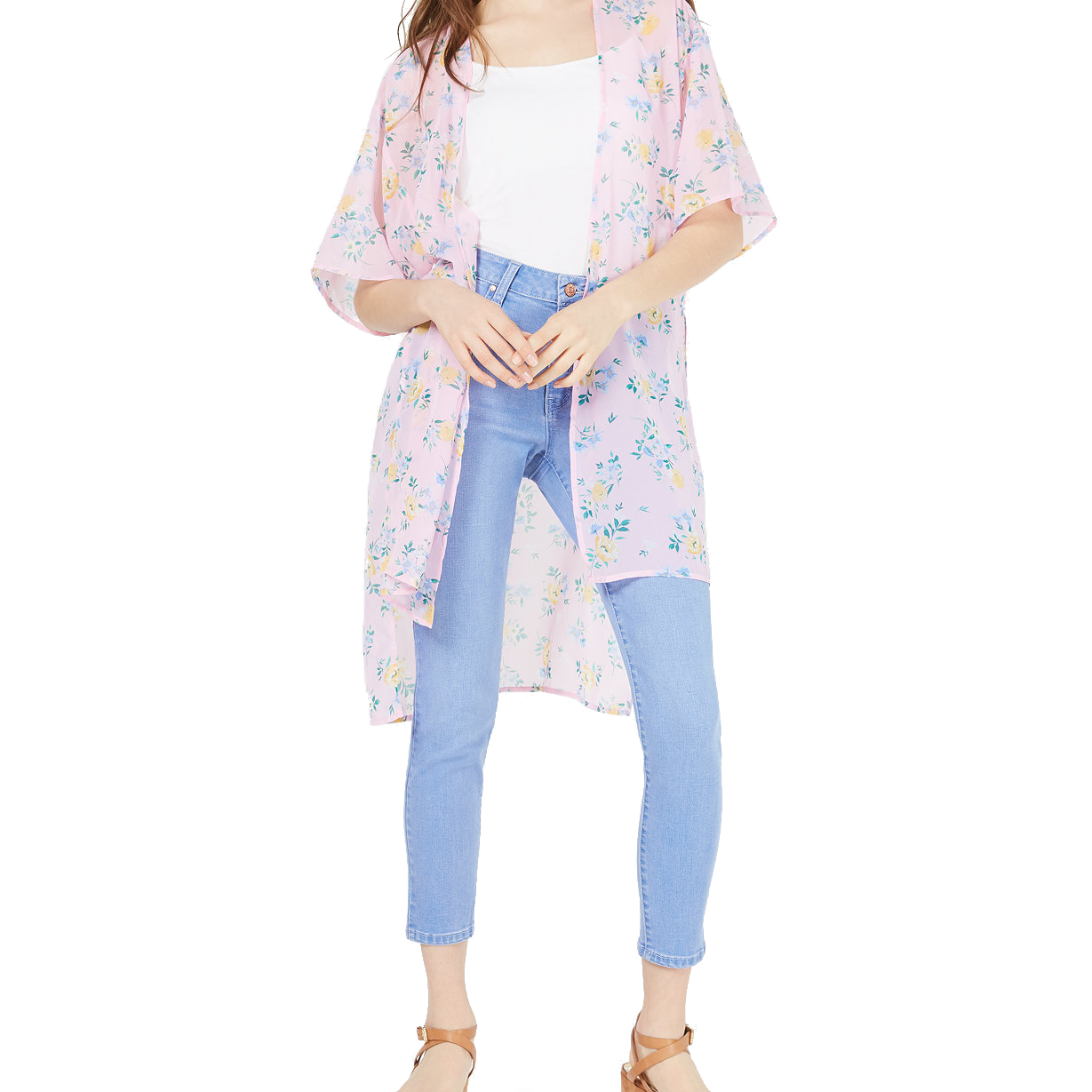 Ultra Flirt Women Floral Tie Front Kimono Lovely Bloom