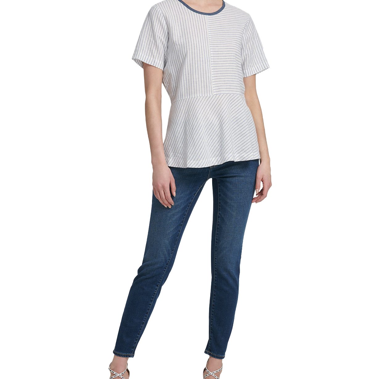 DKNY Women Mixed Striped Peplum Top